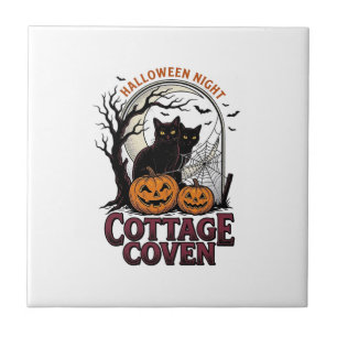 Carreau Chats noirs d'Halloween Art de citrouille de coven
