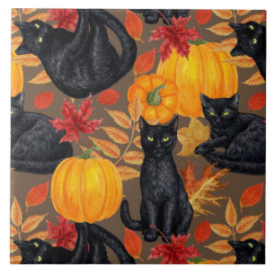 Carreau Chats noirs et citrouilles 2