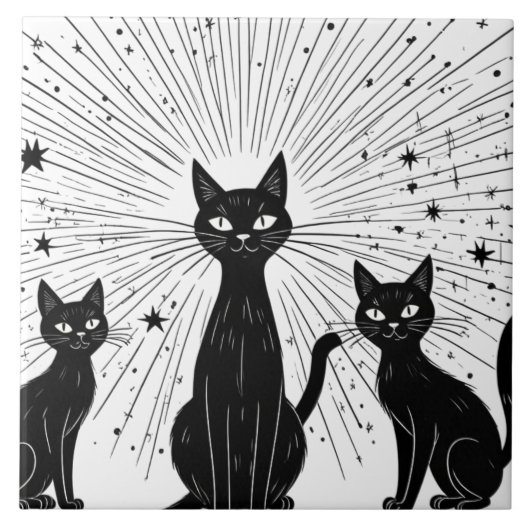 Carreau Chats noirs rétro Starburst atomique milieu du siè (Devant)