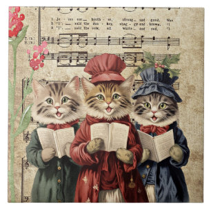 Carreau Chats qui chantent des chants de Noël