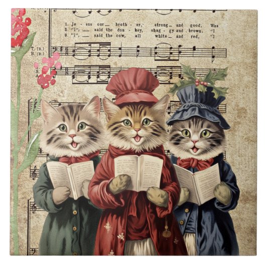 Carreau Chats qui chantent des chants de Noël (Devant)