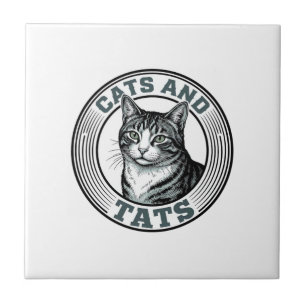 Carreau Chats Rétro et Tatouages Gravure Design de Chat_1