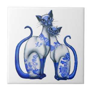 Carreau Chats siamois de saule bleu