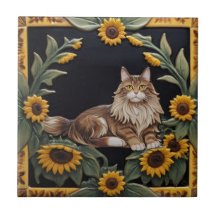 Carreau Chats Tournesol - Chat MaineCoon & Tournesols Jaun