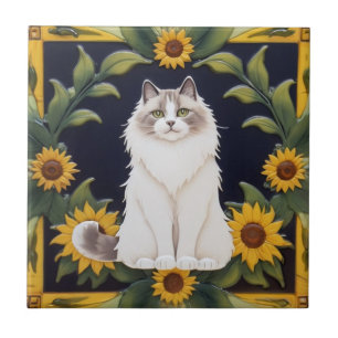 Carreau Chats Tournesol - Chat Ragdoll & Tournesols Jaunes