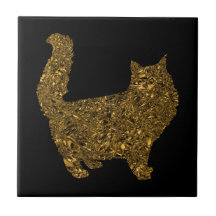 Chatte à feuilles métalliques écrasées en or de lu