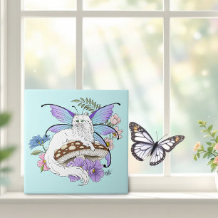 Carreau Chatte Fée Blanche Fantastique Champignon Bleu Cap