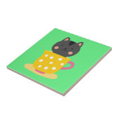 Carreau Chatte mignonne en dessin animé sur la menthe (Côté)