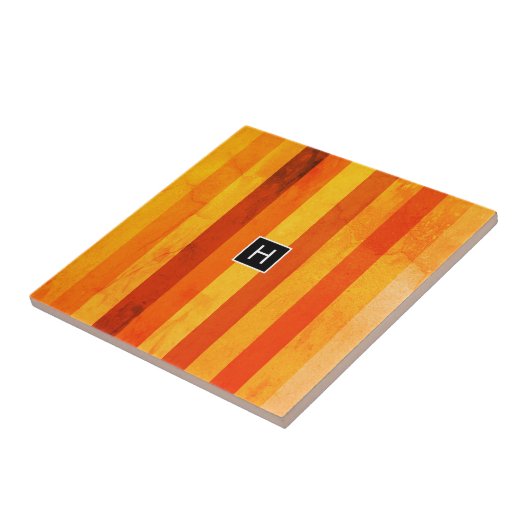 Carreau Chaud Patiné Orange Rouge rayures Monogramme (Côté)
