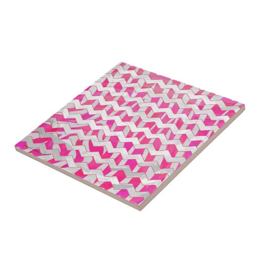 Carreau Chaud rose et blanc Chevron Zebra (Côté)