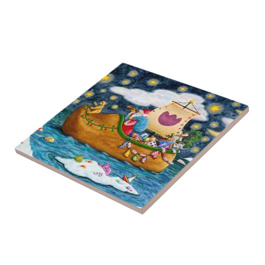 CARREAU CHAUSSURES NÉERLANDAISES PÈRE NOËL SHIP, ICEBERGS, (Côté)