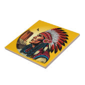 Carreau Chef amérindien sur paysage sauvage coucher de sol (Côté)