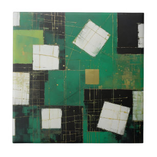 Carreau Chef-d'oeuvre blanc noir vert en Carré