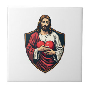 Carreau Chemise à gravure vintage Cœur protégé de Jésus