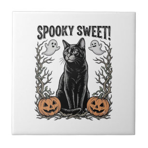 Carreau Chemise avec gravure Halloween vintage de chat noi