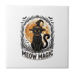 Carreau Chemise de chat sorcière Design de lune Halloween