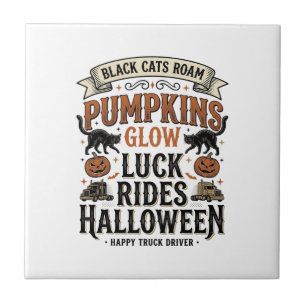 Carreau Chemise de chauffeur de camion Halloween avec chat