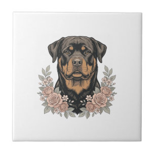 Carreau Chemise de design de portrait floral de Rottweiler
