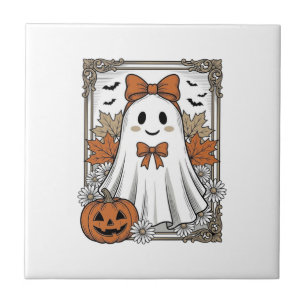 Carreau Chemise de fantôme Halloween mignonne avec gravure