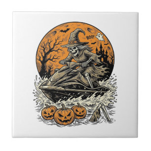 Carreau Chemise de jet ski Halloween sorcière squelette vi