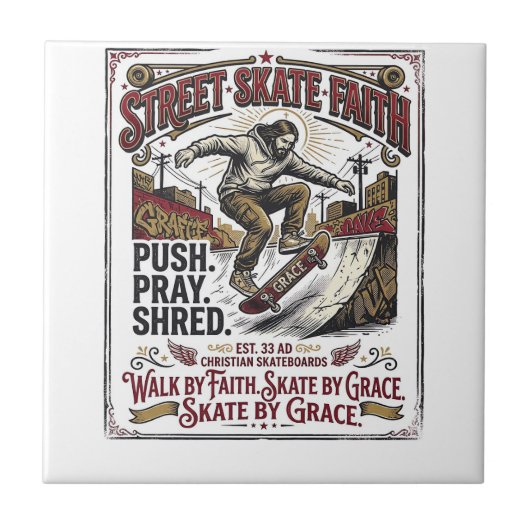 Carreau Chemise de skate longboard Jésus chrétien (Devant)