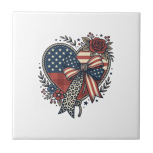 Carreau Chemise Fleurie à Nœud Papillon Cœur Patriotique V