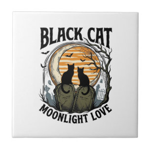 Carreau Chemise Halloween Chat Noir Vintage Lune Cimetière