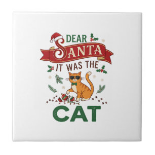 Carreau Cher Père Noël C'était Un Ornement De Noël Chat Or