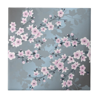 Carreau Cherry Blossom Dusky Pink Slate Blue Floral