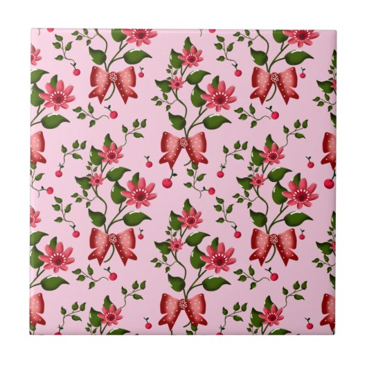 Carreau Cherry coquette floral Pattern Ceramic T (Devant)
