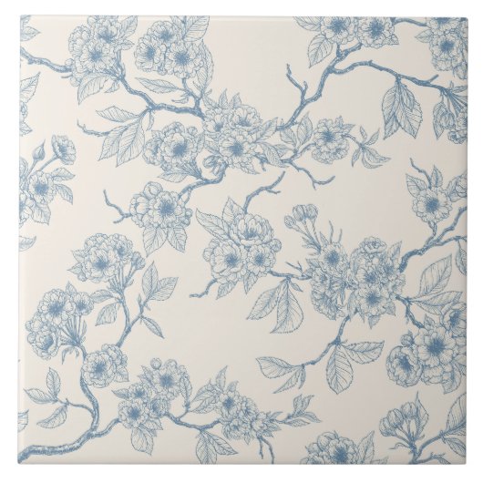 Carreau Chery blossom branches in blue and off white (Devant)