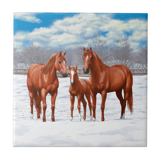Carreau Chestnut Sorrel Quarter Chevaux En Neige (Devant)