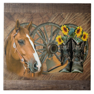 Carreau Cheval Boot Boots Wagon Wheels Sunflower Western