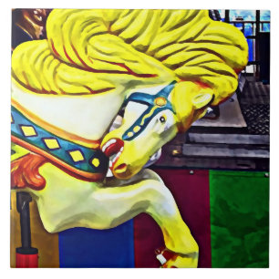 Carreau Cheval de carrousel avec crinière jaune