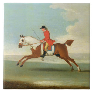 Carreau Cheval de course galopant et jockey monté en rouge