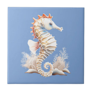 Carreau Cheval de mer 3D bleu orange blanc marine chic mar