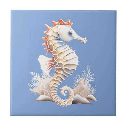 Carreau Cheval de mer 3D bleu orange blanc marine chic mar (Devant)