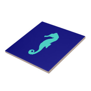 Carreau Cheval De Mer Turquoise Sur Décor Côtier Bleu Mari