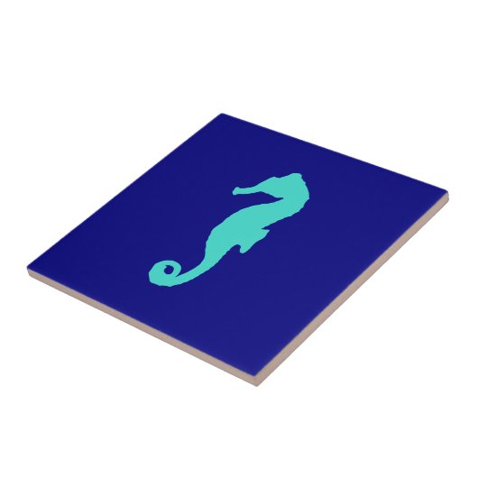 Carreau Cheval De Mer Turquoise Sur Décor Côtier Bleu Mari (Côté)