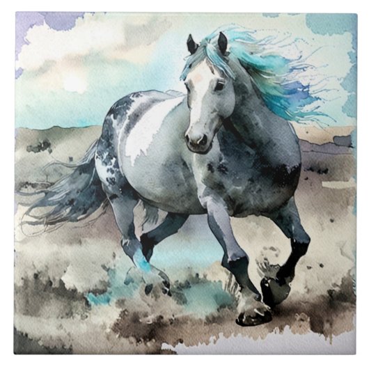 Carreau Cheval de trait à l'aquarelle galopant (Devant)