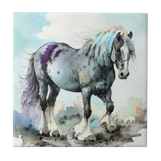 Carreau Cheval de trait Shire aquarelle (Devant)