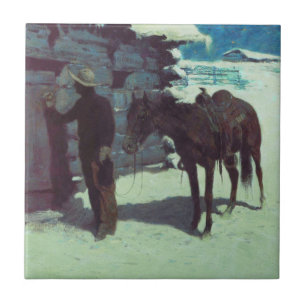 Carreau Cheval et Cowboy neige hivernale