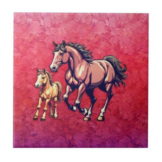 Carreau Cheval et poulain sur Arrière - plan texturé (Devant)