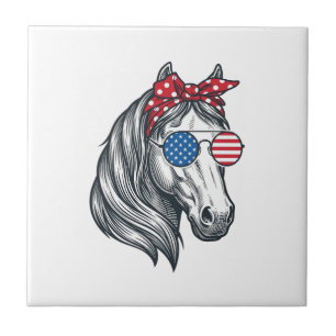 Carreau Cheval Patriotique Avec Lunettes De Soleil Drapeau