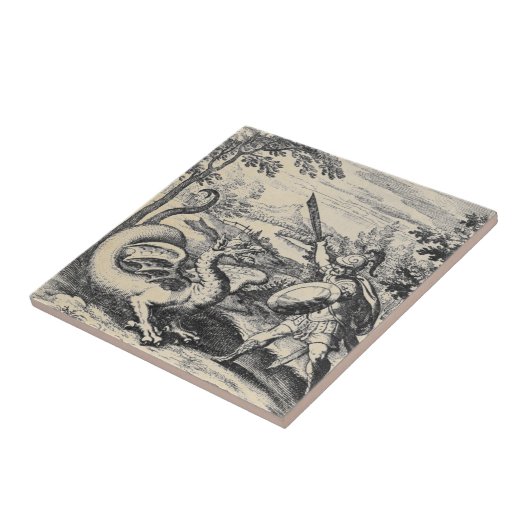 Carreau Chevalier en armure pose le dragon (Côté)