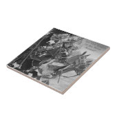 Carreau chevaliers médiévaux joutant sur l'art historique (Côté)