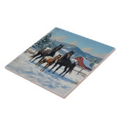 Carreau Chevaux Appaloosa noirs sur une ferme en hiver (Côté)