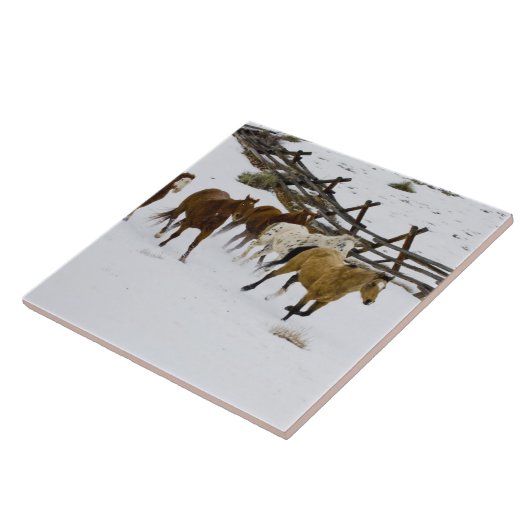 Carreau Chevaux courant dans la neige (Côté)