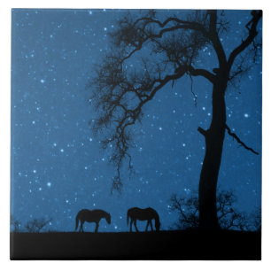 Carreau Chevaux de nuit Starry et Oak Tree Art