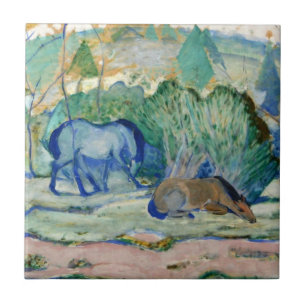 Carreau Chevaux pâturant par Franz Marc, Beaux-arts vintag